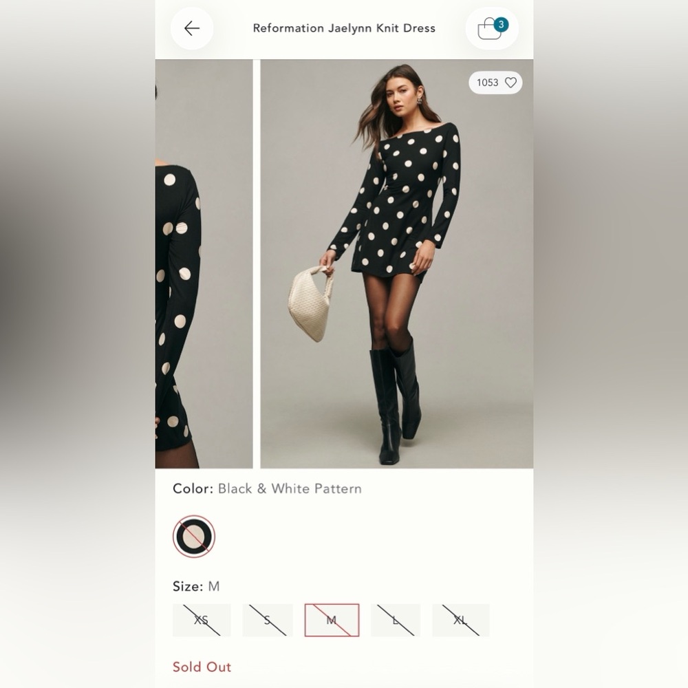 Reformation Jaelynn Black and White Polka Dot Dress